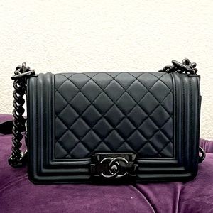 CHANEL Boy Small Black Calfskin Black Hardware